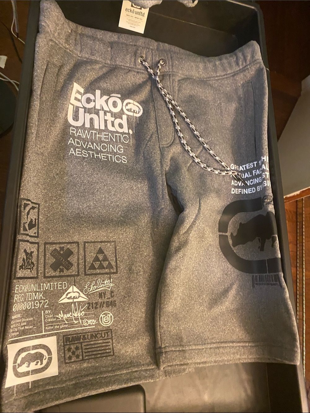 Ecko Unlimited Gray Graphic Jogger Sweatpants with White Logo